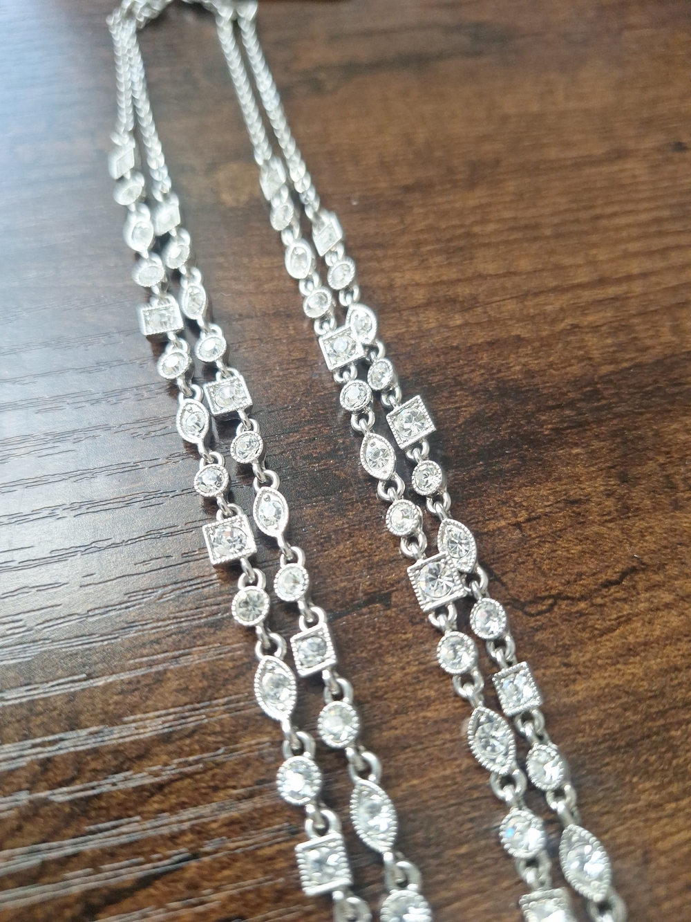 Givenchy 19" Silver Crystal Double Layered Chain Necklace w/ Tags - Picture 3 of 6